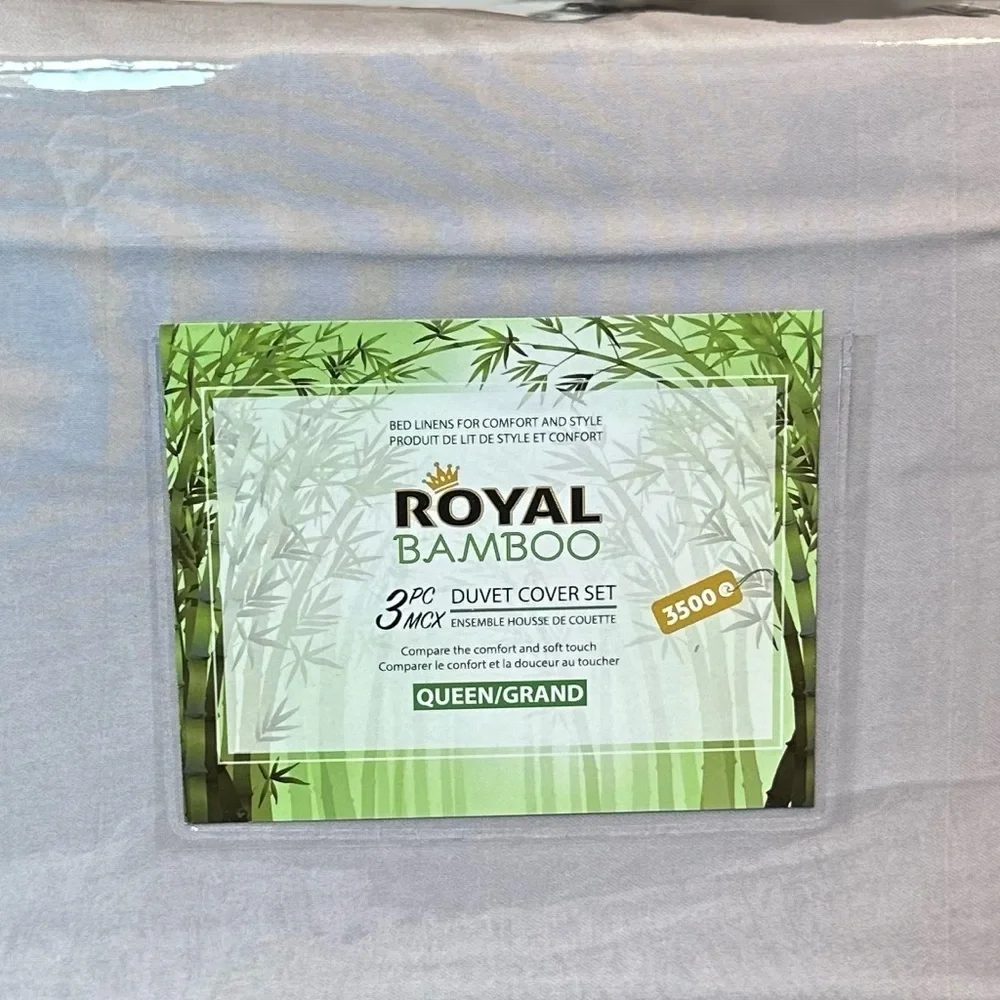 Royal Bamboo Queen Duvet Cover 3pc Set Smokey Gray